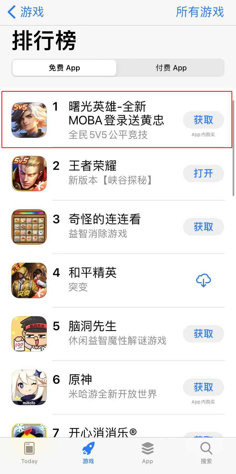 棋牌游戏公司进军MOBA，竞技世界《曙光英雄》拿下免费榜第一
