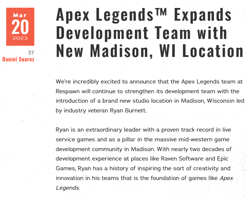 EA组建了一家新工作室以支持《Apex Legends》的研发和运维
