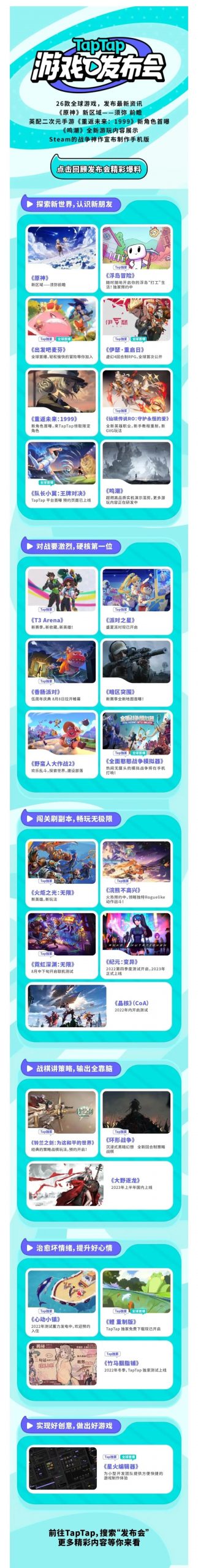 TapTap发布会：26款游戏新动态，2款心动新游首爆