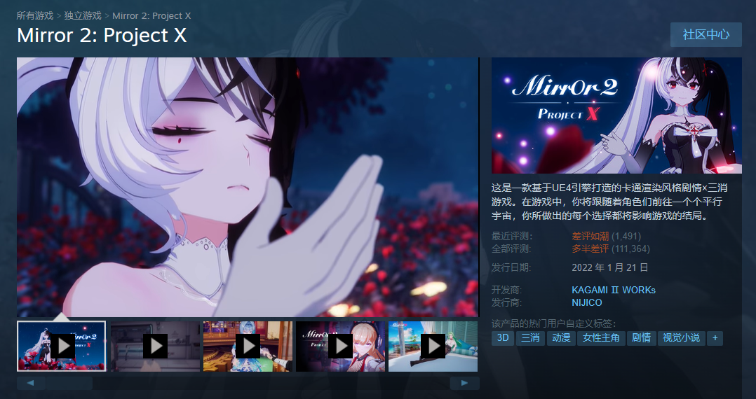 《Mirror 2》开发团队破产解散，游戏收入仅收回四成成本