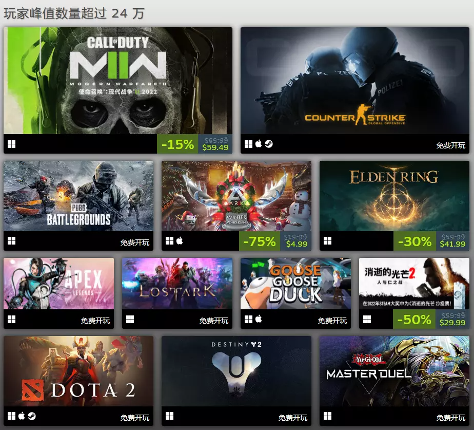 Steam公布2022年最佳榜单，《永劫无间》连续入围畅销游戏铂金阵容