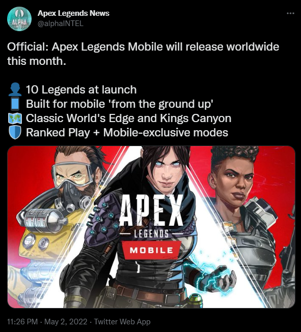 《Apex 英雄》手游或将于5月17日发布，并有专属英雄上线