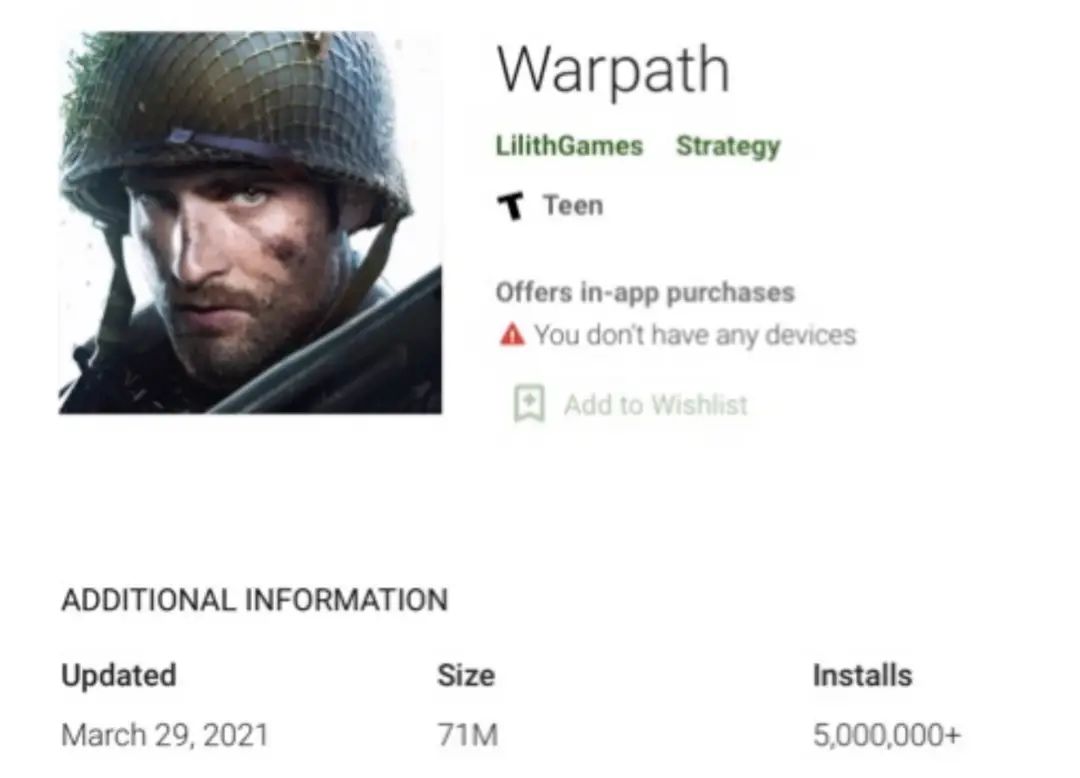 莉莉丝新游《Warpath》谷歌商店下载量突破500W