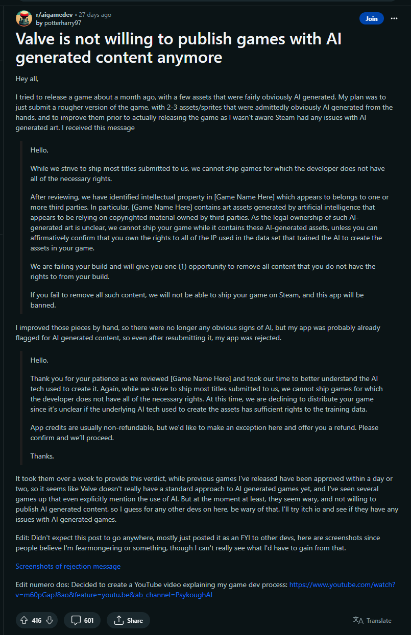 Steam正考虑禁止上架可能侵犯知识产权的AIGC游戏