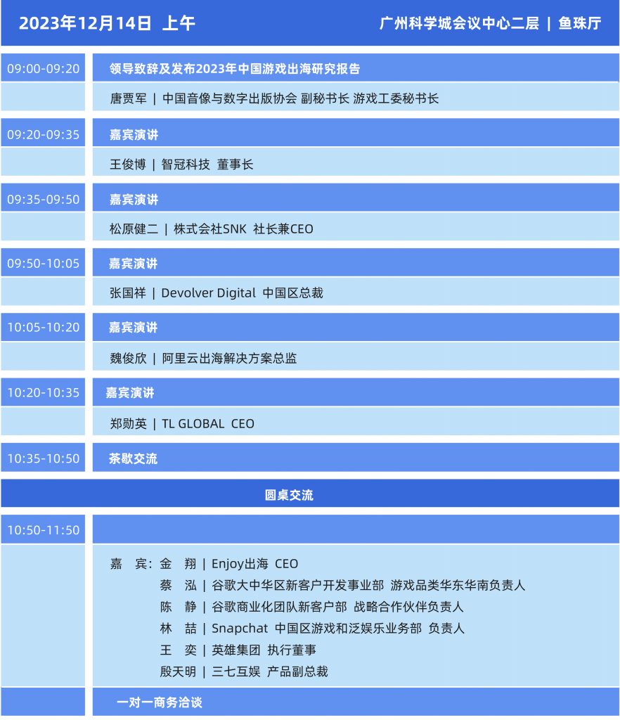 2023年度中国游戏产业年会日程