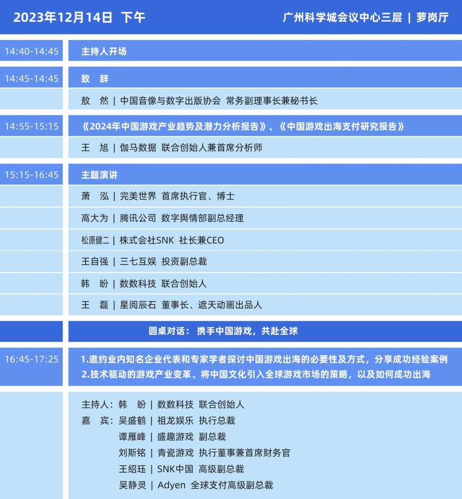 2023年度中国游戏产业年会日程