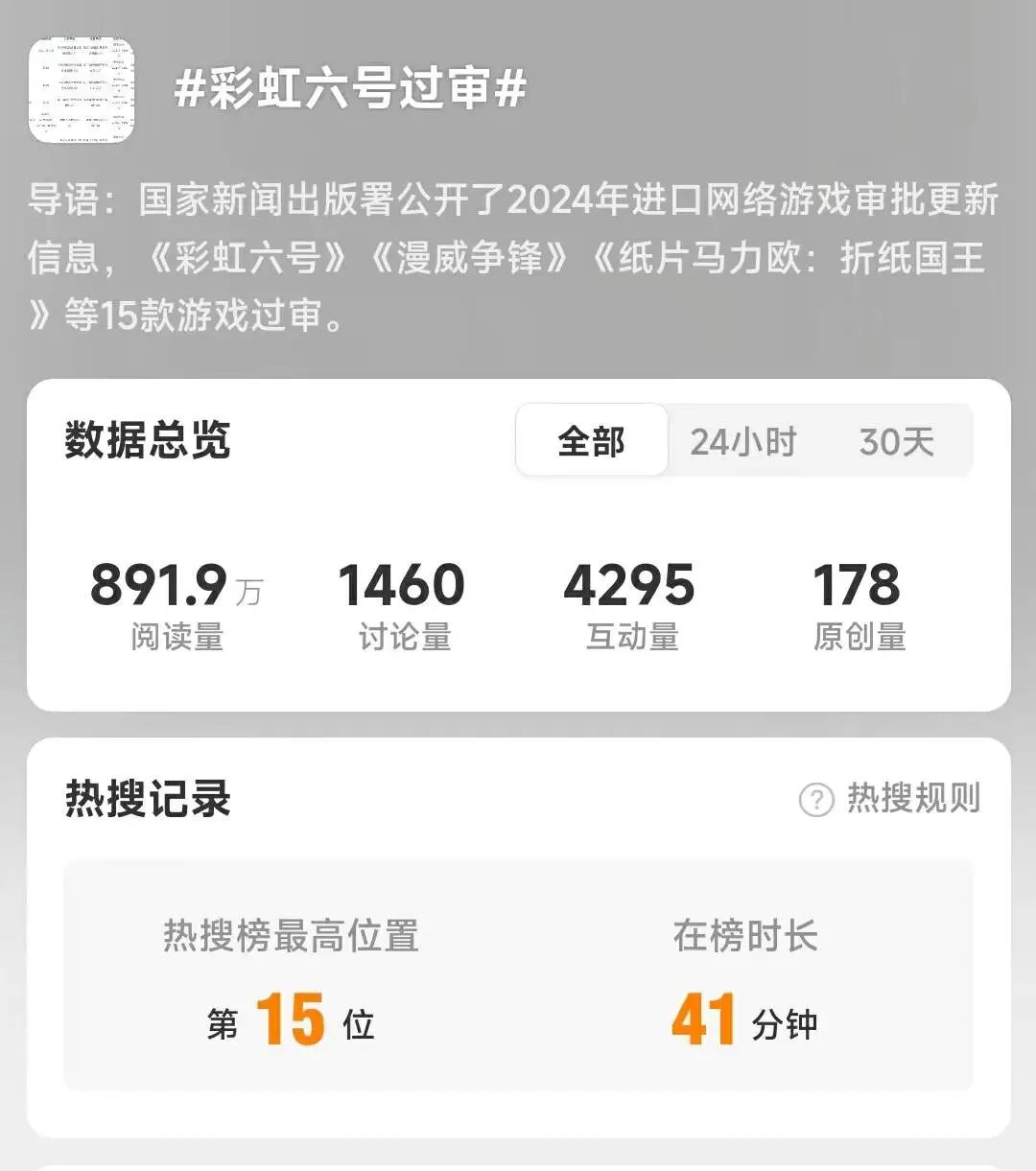 8月发放进口版号15款，《彩虹六号》过审